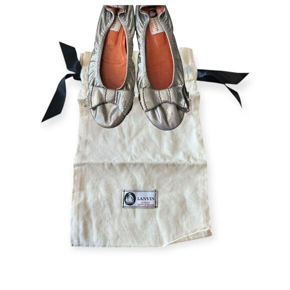 Lanvin Classic Ballerina Flats with Oversized Bows. Pewter leather. - Picture 2 of 13